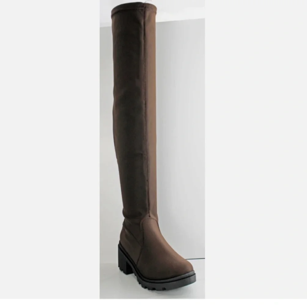 Brown Over knee platform Lycra boots